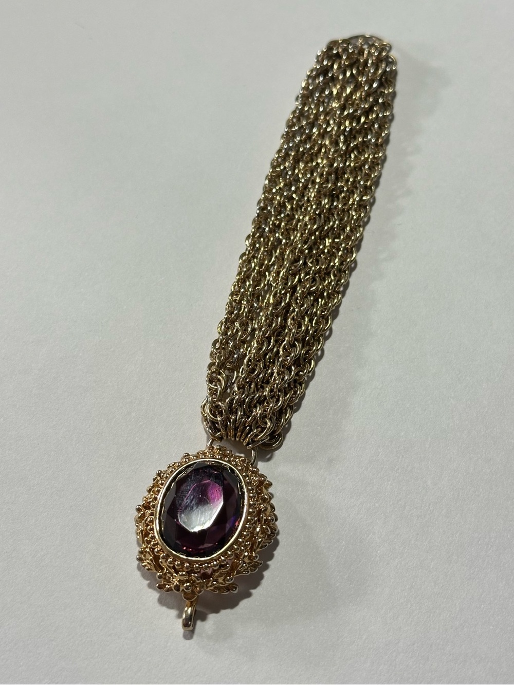 Multi Strand Hook Clasp Bracelet Purple Faceted Stone Fairycore Renaissance